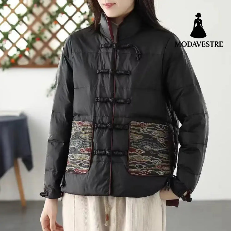 Women’s Clothing Short Embroidery Down Jacket Women Black / L
