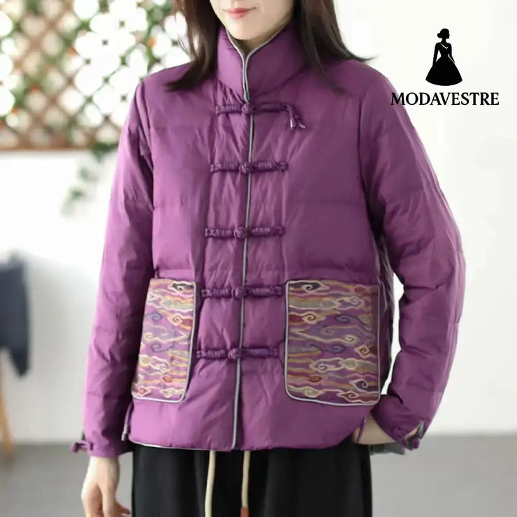 Women’s Clothing Short Embroidery Down Jacket Women Purple / L