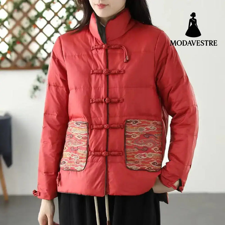 Women’s Clothing Short Embroidery Down Jacket Women Red / L