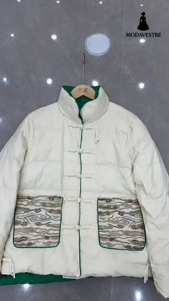 Women’s Clothing Short Embroidery Down Jacket Women White / L