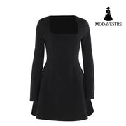 Women’s Clothing Slim Fit Square Collar Long Sleeve Dress Women