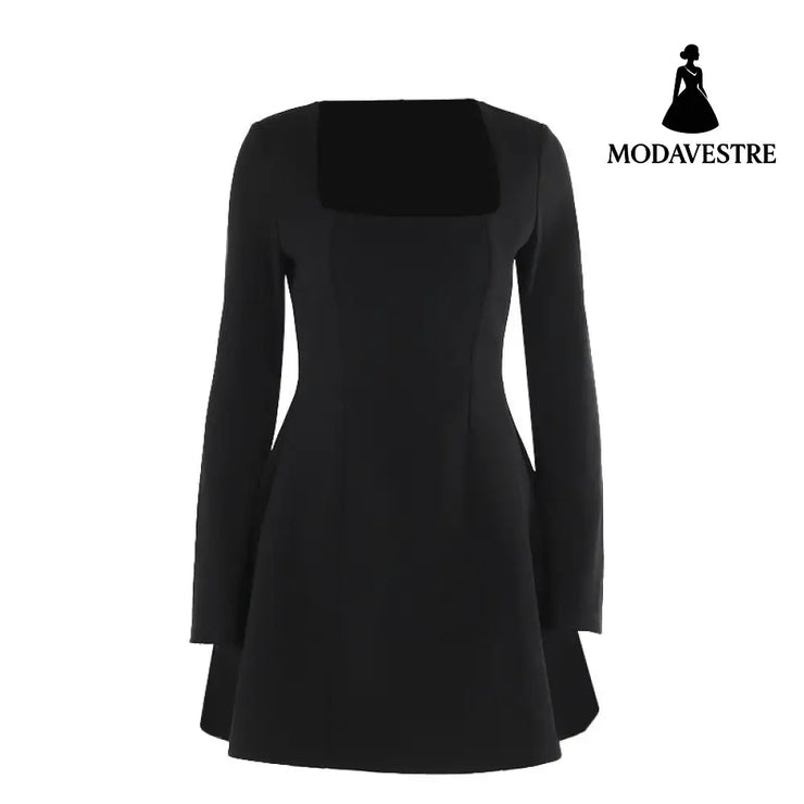Women’s Clothing Slim Fit Square Collar Long Sleeve Dress Women
