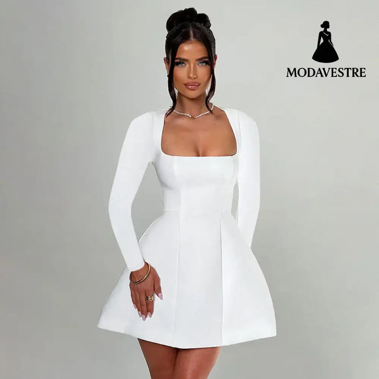 Women’s Clothing Slim Fit Square Collar Long Sleeve Dress Women