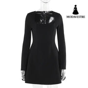 Women’s Clothing Slim Fit Square Collar Long Sleeve Dress Women Black / L