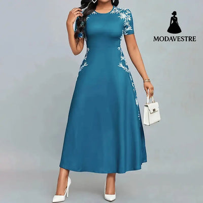 Women’s Elegant Short Sleeve Maxi Dresses Casual Empire Waist Long Dress