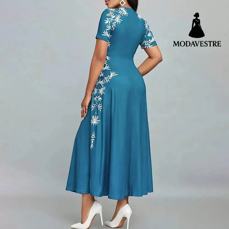 Women’s Elegant Short Sleeve Maxi Dresses Casual Empire Waist Long Dress