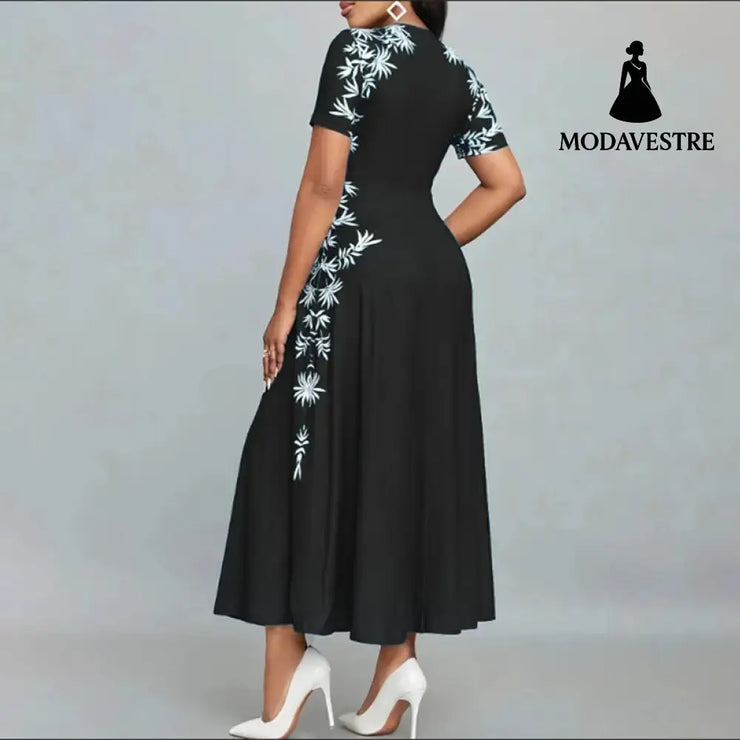 Women’s Elegant Short Sleeve Maxi Dresses Casual Empire Waist Long Dress