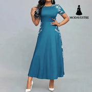 Women’s Elegant Short Sleeve Maxi Dresses Casual Empire Waist Long Dress