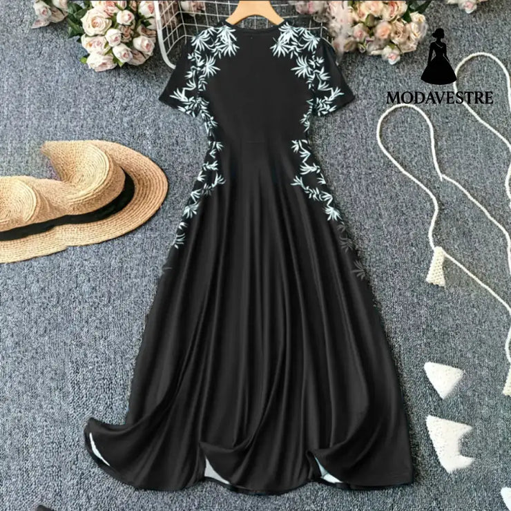 Women’s Elegant Short Sleeve Maxi Dresses Casual Empire Waist Long Dress