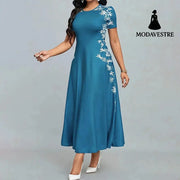 Women’s Elegant Short Sleeve Maxi Dresses Casual Empire Waist Long Dress