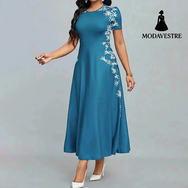 Women’s Elegant Short Sleeve Maxi Dresses Casual Empire Waist Long Dress