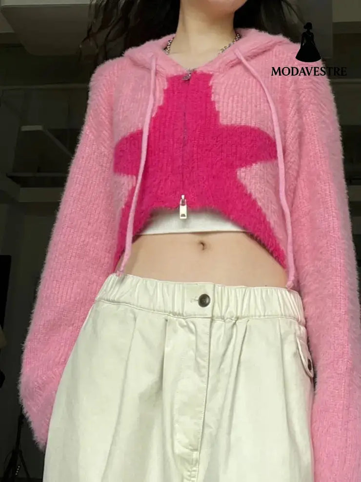 Women’s European And American Short XINGX Hooded Knitted Jacket Jacket