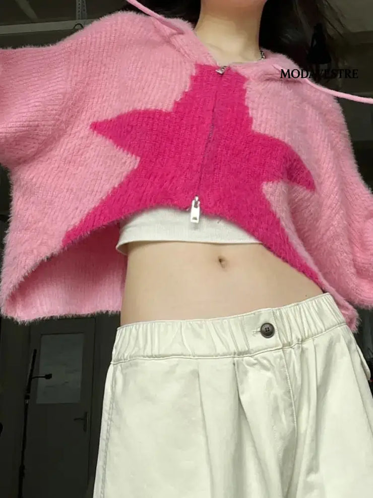 Women’s European And American Short XINGX Hooded Knitted Jacket Jacket