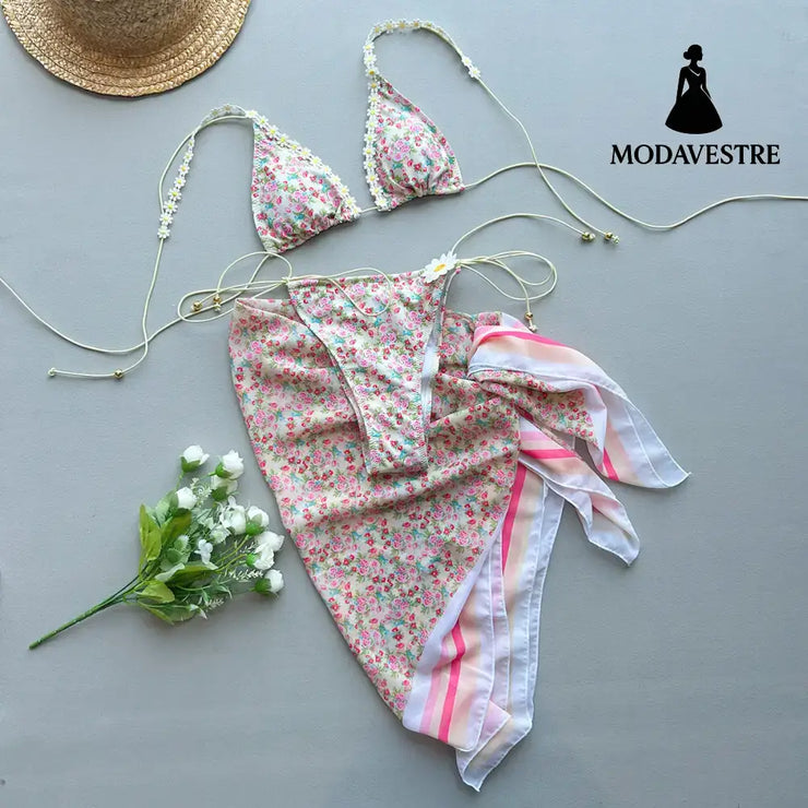 Women’s Floral Bikini Set – 3-Piece Swimsuit with Cover-Up