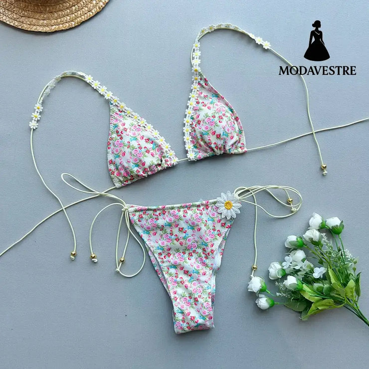 Women’s Floral Bikini Set – 3-Piece Swimsuit with Cover-Up C4159 Bikini / S