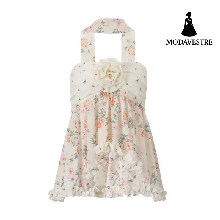 Women’s Floral Chiffon Top Tube Loose Vest Color / L