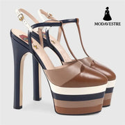 Women’s High Heels Nightclub Chunky Heels Brown stripes / 33