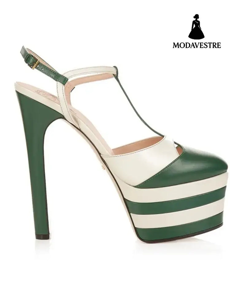 Women’s High Heels Nightclub Chunky Heels Green stripes / 33