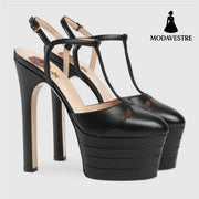 Women’s High Heels Nightclub Chunky Heels Pure black / 33