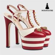 Women’s High Heels Nightclub Chunky Heels Red and white stripes / 33