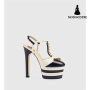 Women’s High Heels Nightclub Chunky Heels White and blue stripes / 33