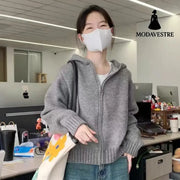 Women’s Korean-style Hooded Double Zipper Knitted Bottoming Shirt Gray / L Knitted Products