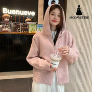 Women’s Korean-style Hooded Double Zipper Knitted Bottoming Shirt Knitted Products