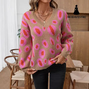 Women’s Leopard Pattern Jacquard Knitted Sweater Women’s Clothing