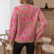 Women’s Leopard Pattern Jacquard Knitted Sweater Women’s Clothing