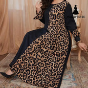Womens Leopard Print Maxi Dresses Color Block Long Sleeve Dress Casual Summer Dresses
