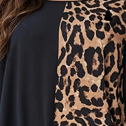 Womens Leopard Print Maxi Dresses Color Block Long Sleeve Dress Casual Summer Dresses