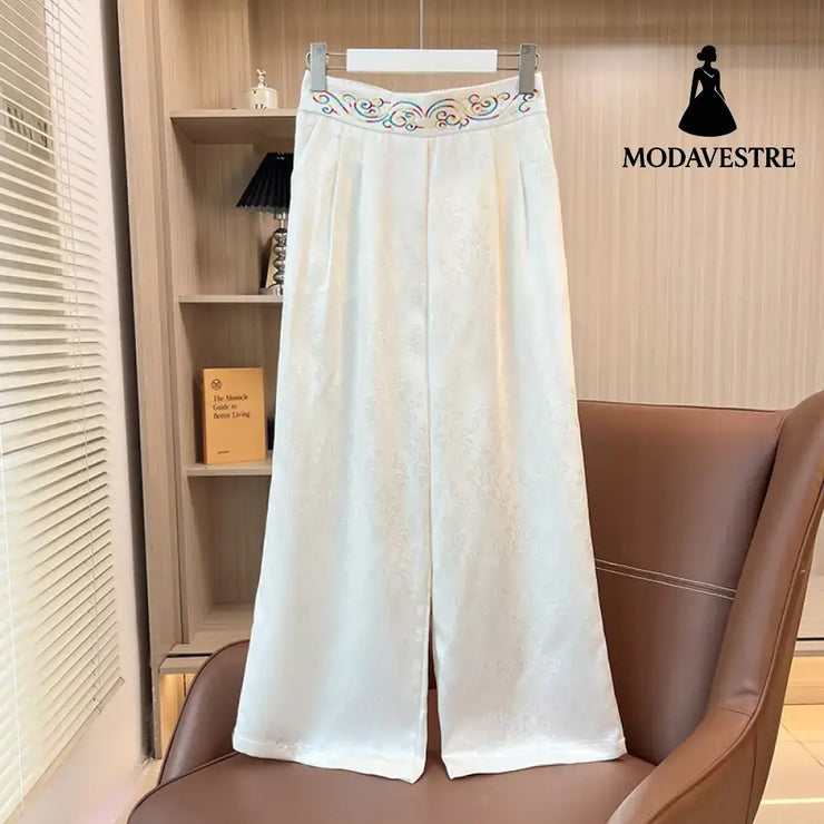 Women’s Loose All-match Retro Elastic Band High Waist Wide Leg Pants Beige / 2XL Skirt