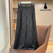 Women’s Loose All-match Retro Elastic Band High Waist Wide Leg Pants Black / 2XL Skirt