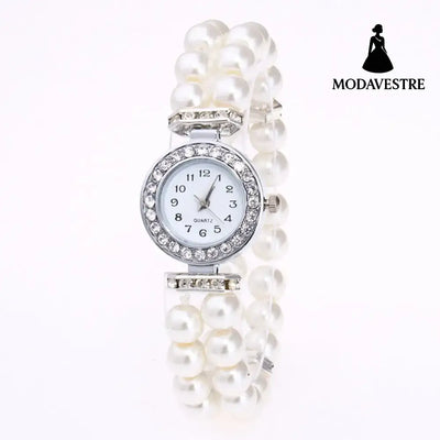 Women’s Pearl Crystal Quartz Watch – Elegant Bracelet Style
