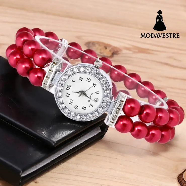 Women’s Pearl Crystal Quartz Watch – Elegant Bracelet Style