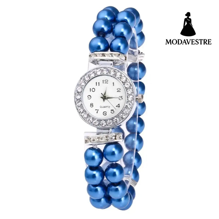 Women’s Pearl Crystal Quartz Watch – Elegant Bracelet Style Blue