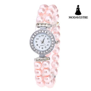 Women’s Pearl Crystal Quartz Watch – Elegant Bracelet Style Pink