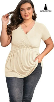 Women’s Plus Size T-shirt V-neck Top Apricot / 4XL
