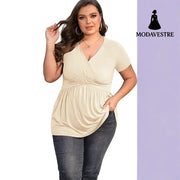 Women’s Plus Size T-shirt V-neck Top Apricot / L