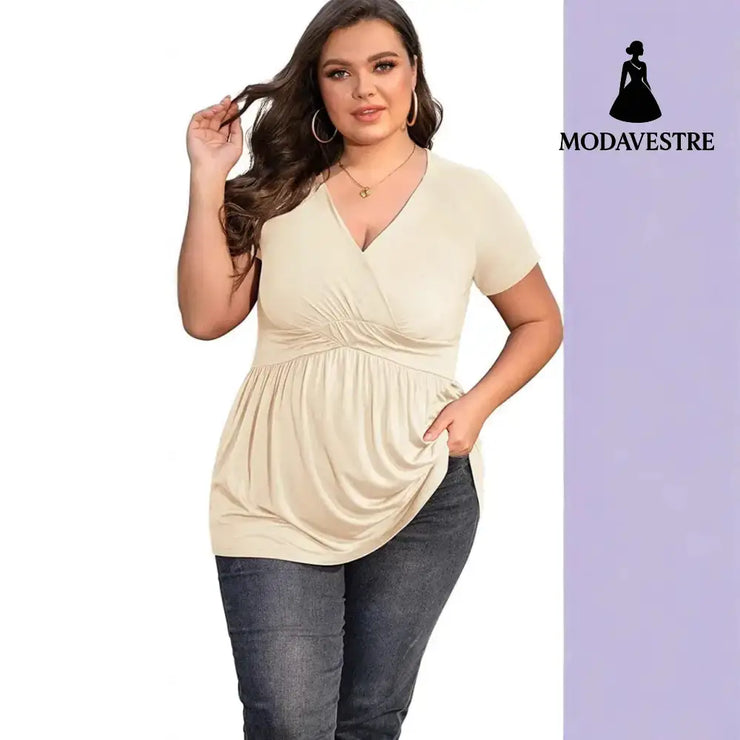 Women’s Plus Size T-shirt V-neck Top Apricot / L