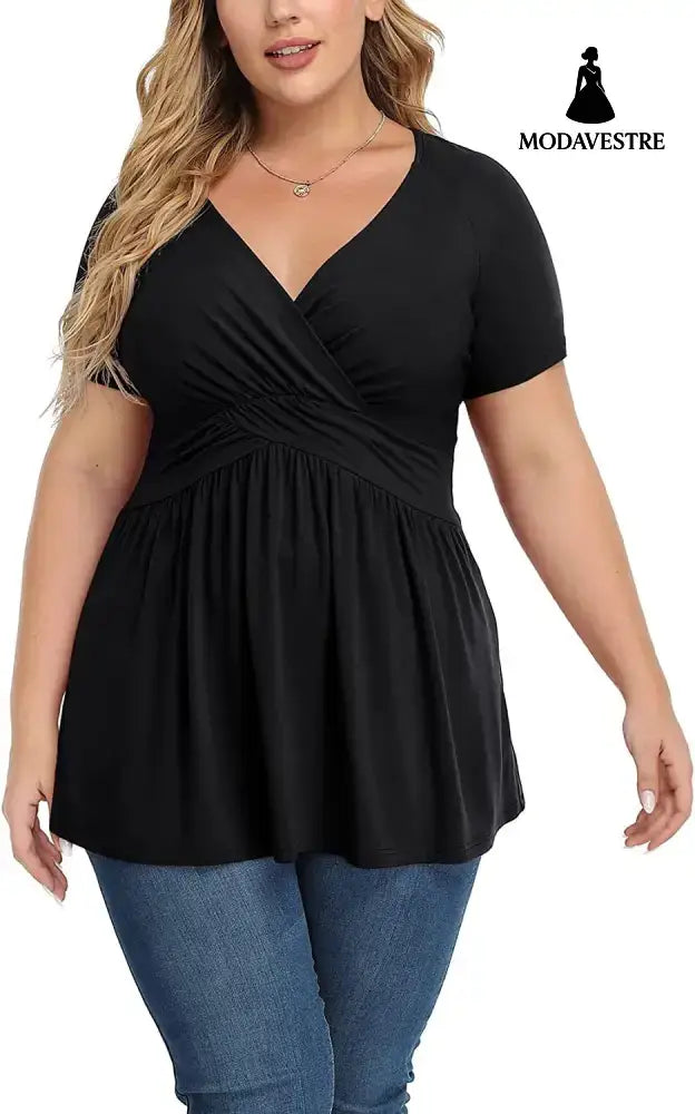 Women’s Plus Size T-shirt V-neck Top Black / 4XL
