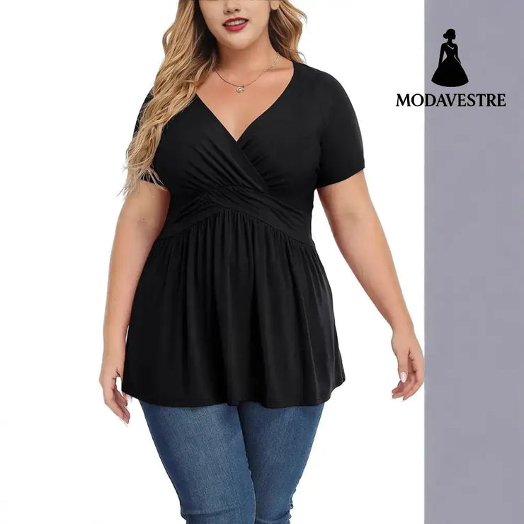 Women’s Plus Size T-shirt V-neck Top Black / L