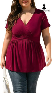 Women’s Plus Size T-shirt V-neck Top Wine Red / 4XL