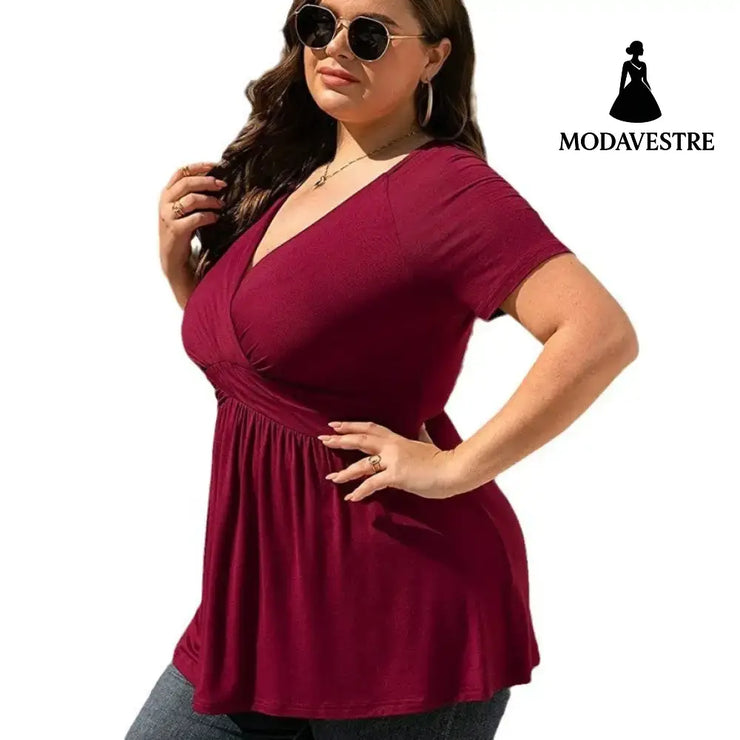Women’s Plus Size T-shirt V-neck Top Wine Red / L