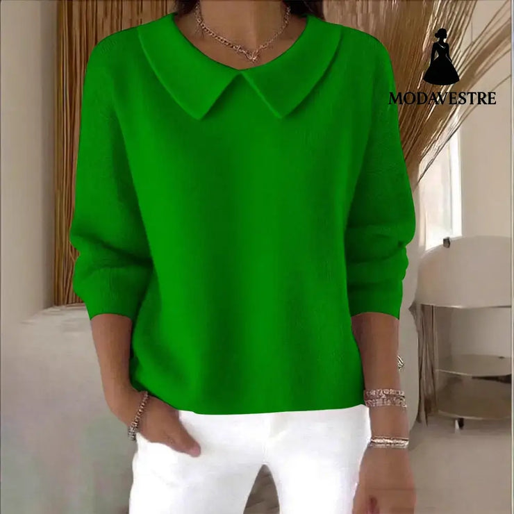 Women’s Polo Collar Solid Color V-neck Long Sleeve Women’s Clothing