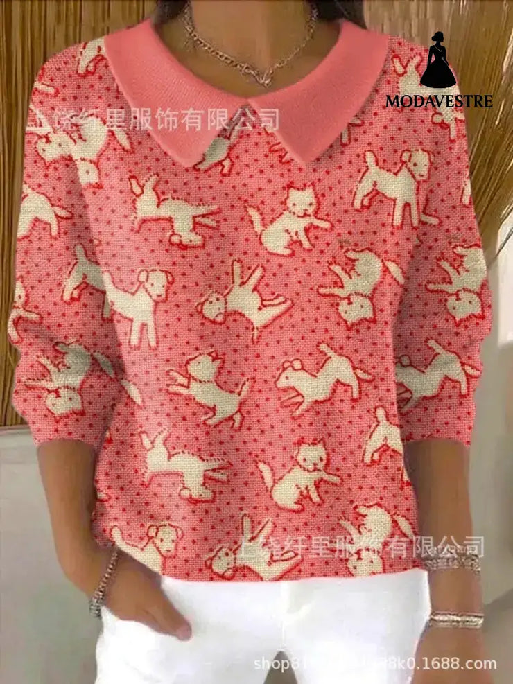 Women’s Polo Collar Solid Color V-neck Long Sleeve Women’s Clothing