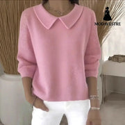 Women’s Polo Collar Solid Color V-neck Long Sleeve Women’s Clothing