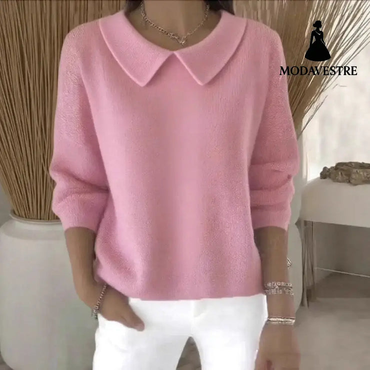 Women’s Polo Collar Solid Color V-neck Long Sleeve Women’s Clothing