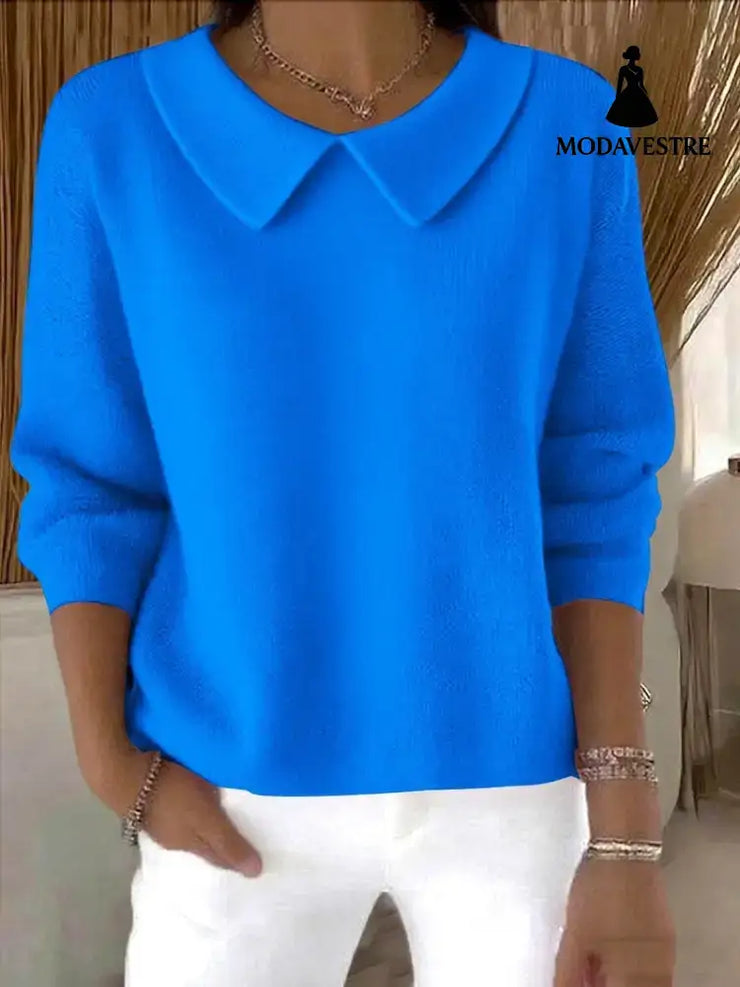Women’s Polo Collar Solid Color V-neck Long Sleeve Style6789 / 2XL Women’s Clothing