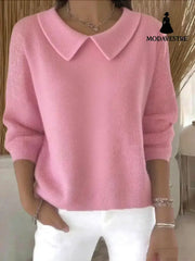 Women’s Polo Collar Solid Color V-neck Long Sleeve Style6790 / 2XL Women’s Clothing